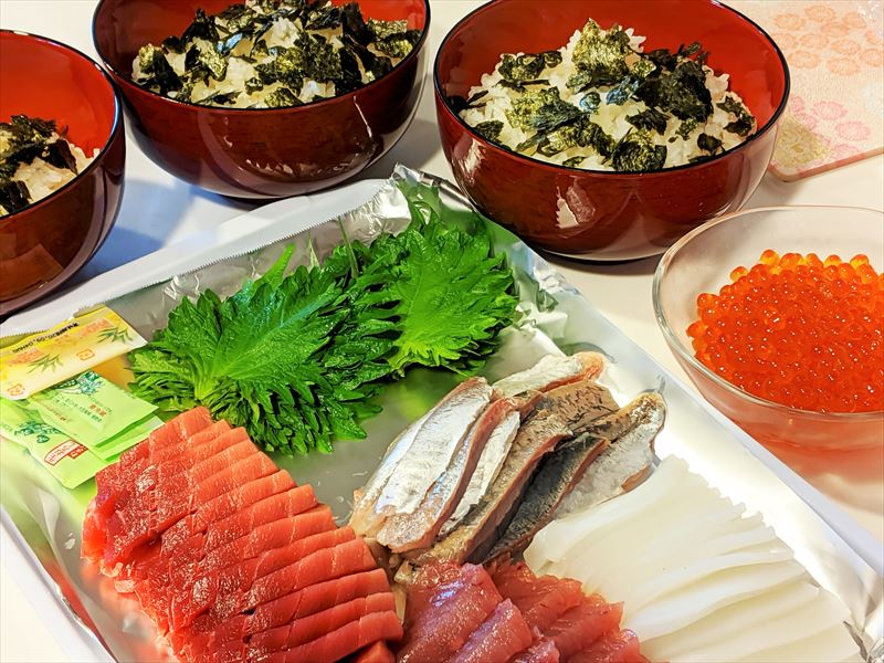 海鮮丼の準備